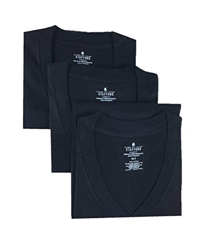 Stafford Men’s Tall/Extra Tall 100% Heavy Weight Cotton V-Neck Undershirts, Black, Short Sleeve, 3 Pack (LXT (Large Extra Tall))3