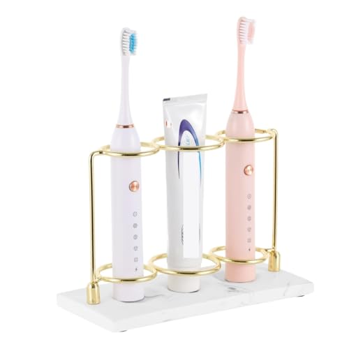 電動歯ブラシホルダー 3スロット 2層樹脂 バスルーム 歯磨き粉 カミソリ収納 滑り止め(Round)