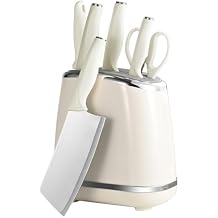 Kitchen Knife Set, White Knife Block Set with Block and Sharpener, 7 Pcs Ultra-Sharp Stainless Steel Knife Set with Ergonomic Handle, Cutlery Set for Kitchen,Space Saving White