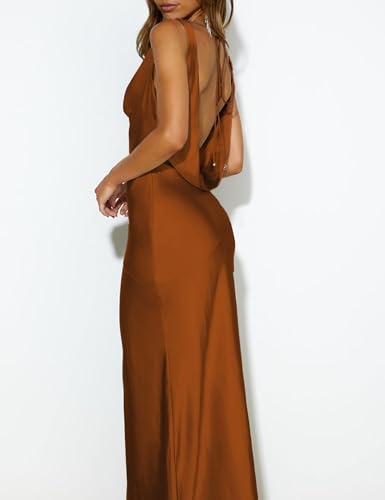 Image of KOUNAI Satin Backless Formal Maxi Dresses for Women Wedding Guest