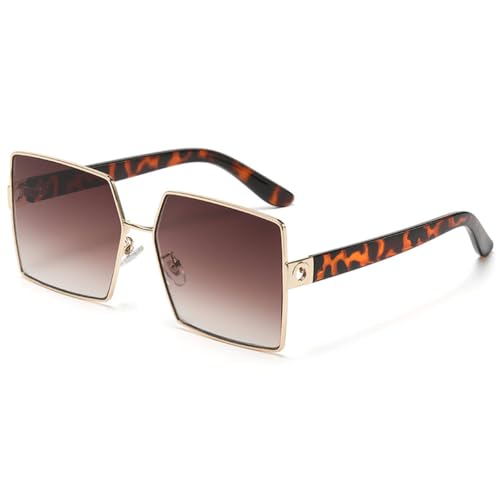 Lunettes de soleil carrées en métal avec finition léopard rétro