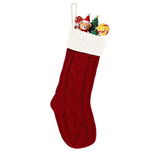 Summerdate 46 cm Große Gestrickte Weihnachtsstrümpfe – Geschenkbeutel für Kamin, Familiendekoration & Christbaumschmuck (Weiß und Rot, Gedrehtes Zopfmuster)