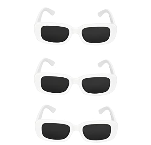 Image of Retro Rectangle Sunglasses for Women & Men | UV400 Protection | Trendy Thick Frame Fashion Eyewear | Lightweight Casual Shades | Black & White Combo Pack