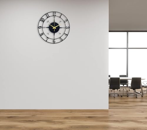 Image of Designer Metal Analog Wall Clock for Living Room | Antique Stylish Fancy Decorative Big Size Wall Watch for Bedroom, Office, Kitchen, Dining, Hall and Decor (Black(DA-141), 40CM)