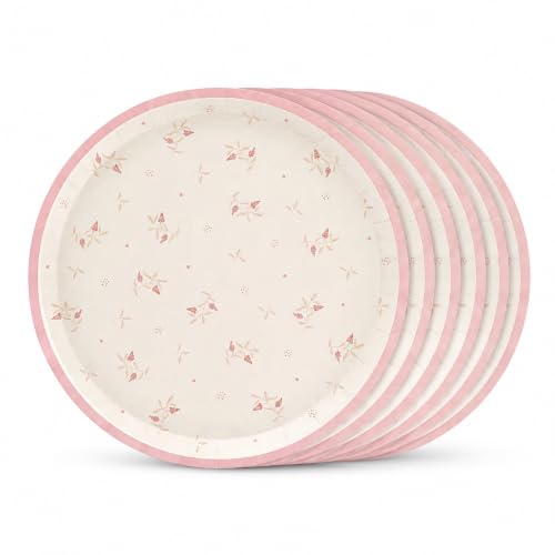 Platos de cartón, Platos Desechables cartón (6, Flores Rosa, 23 cm)