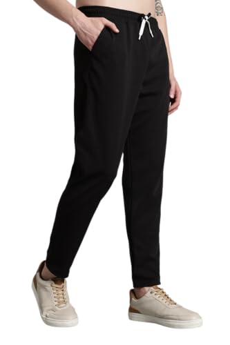 Image of SWADESI STUFF Men's Cotton Blend Track Pants, Black, Comfort Fit with Drawstring, Side Pockets for Regular Wear, Sports, Joggers