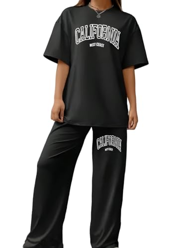Image of My Swag Women Casual T-Shirt & Trouser Co-Ords Set Half Sleeve Loose-Fit Summer Cord Set 2 Piece Black Outfit Pajama Set for Women & Girls
