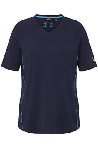 Ulla Popken Damen, UV-Schutz 50+, V-Ausschnitt, Halbarm T-Shirts, Marine, 62-64