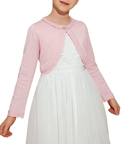 Girls Long Sleeve Cotton Cardigan Bolero Sweater Party Dress Cover Up Pink Crop #TOP6