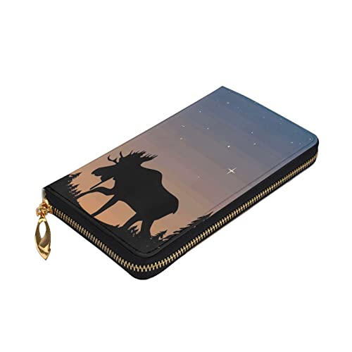 Portefeuille en cuir grand porte-monnaie fermeture éclair femme noir