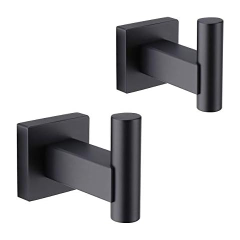 GERZWY Bathroom Matte Black Coat Hook SUS 304 Stainless Steel Single Towel/Robe Clothes Hook for Bath Kitchen Garage Heavy Duty Contemporary Hotel Style Wall Mounted 2 Pack DG1407-BK Cover