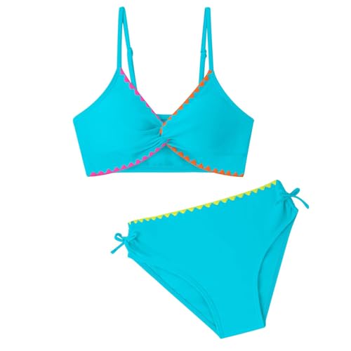 Bikini deux pièces fille avec col en V mignon et cordon réglable pour piscine et plage