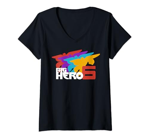 T-shirt col V Disney Baymax pour femme tissu léger et imprimé rétro durable