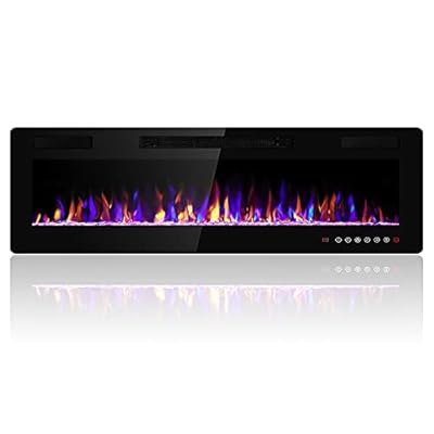 Electactic 50 inches Electric Fireplace Recessed and Wall Mounted Electric Fireplace, Fireplace Heater and Linear Fireplace, with Timer, Remote Control, Adjustable Flame Color, 750w/1500w, Black