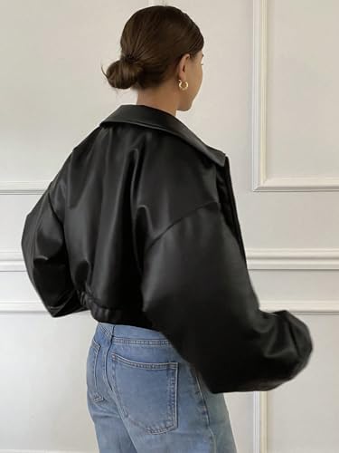 Women's Winter Overcoat Drop Shoulder Zip Up Cropped Long Sleeve Jacket Warm Outerwear2