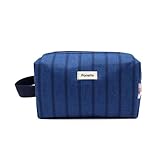 PONETTE - Neceser Mujer Vive Grande de Tejido Vaquero con Rayas Azul con Asa, Ideal, Viaje, Piscina, Tocador, Estuche, Bolsa de Aseo, Marca Española