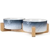 WoofinPets Ceramic Dog Bowl - 30Oz Dog Food Bowl & Water Bowl with Wood Stand Non-Slip Dog Dish f...