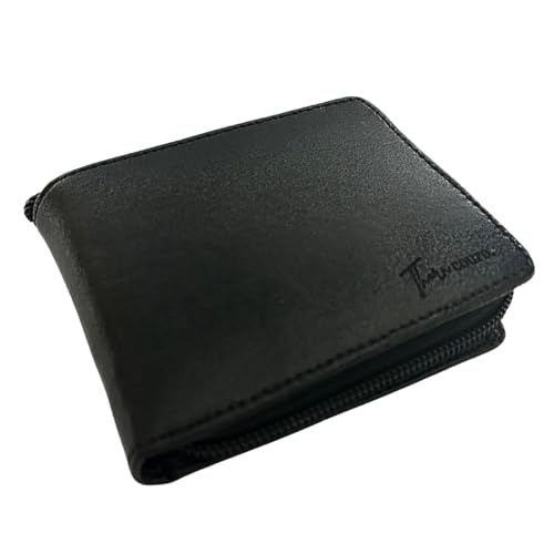 Carteira masculina mini pequena slim de couro com ziper presente