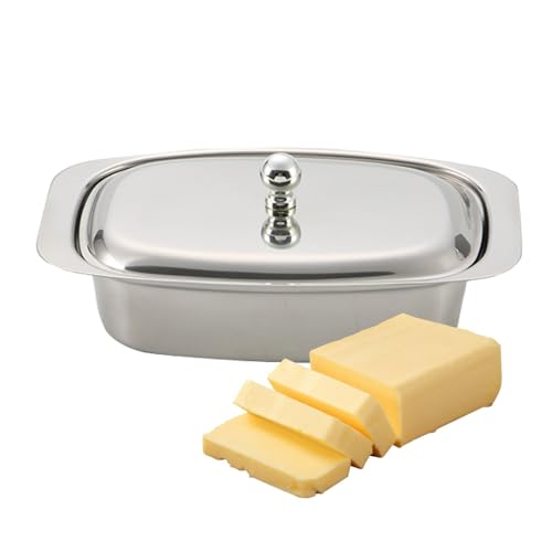 Stainless Steel Insulated Butter Dish with Lid, Airtight Cheese Dish Butter Plate Serving Pan Storage Kitchen Pot, Fridge Safe, Dishwasher Safe for Home & Restaurant Use, Silver