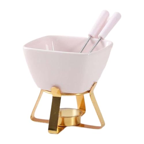 Gralara Pentola per fonduta di cioccolato con 2 forchette, da tè, scaldaburro per dessert, Rosa con Cremagliera Dorata