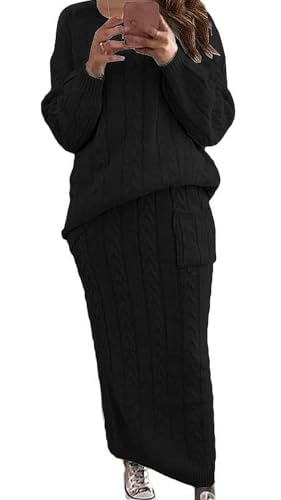 Image of utcoco Womens Sweater Sets Winter Chunky Cable Knit 2 Piece Outfits Sweater Skirt Set