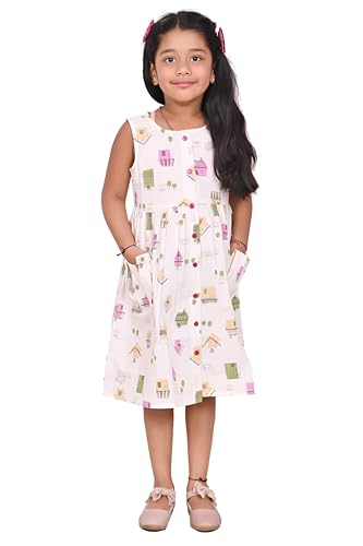 Image of CMMCHAAH Kids Printed Cotton Frock Dress for Baby Girls|Comfortable Summer Wear Dress| for Birthday,Evening, Kids Onepeice Dress White
