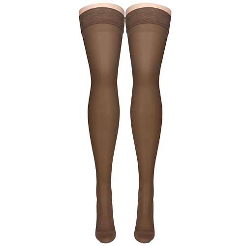 Image of Truform Sheer Compression Stockings, 15-20 mmHg, Women's Thigh High Length, 20 Denier, Espresso, Medium