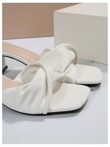 SHENHE Women's Square Open Toe Heeled Sandals Chunky Block Twisted Slip on Dressy Heel Mules4