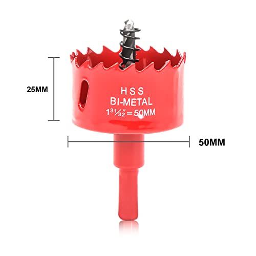 50mm Hole Saw for Wood, HSS Bi-Metal Hole Cutter for Pipe Vent, Separate Drill Bit with Hex Shank, ideal for Cutting Plasterboard, Timber, Perspex and Plastic