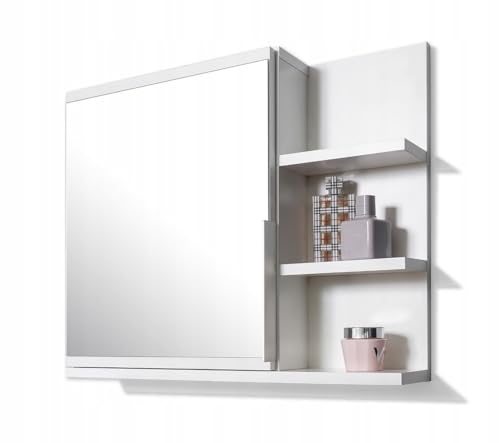 FreshYou Spiegelschrank 60x50 Weiß, Badezimmerschrank mit Ablagen, Badezimmerspiegel, Hängeschrank - Recht
