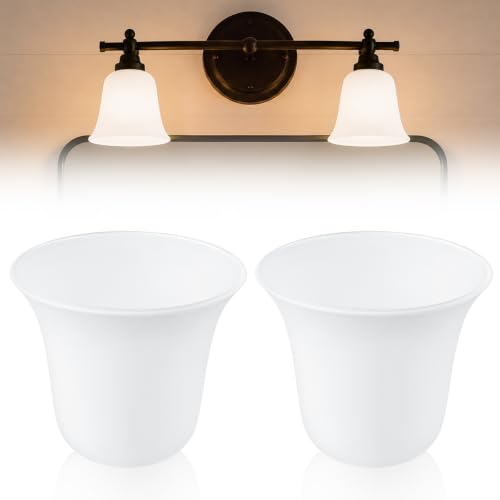 Image of Teenyyou 2 Pcs White Frosted Bell Shaped Glass Lamp Shade Replacement | Globe Ceiling Fan Light Cover with 1-5 /8'' (42mm) Fitter for Chandelier Wall Sconce Pendant Light Bathroom Vanity Fixture