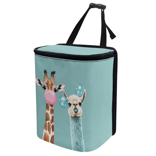 Image of DISNIMO Giraffe Llama Car Trash Can with Lid, Car Accessories Leak-Proof Waterproof Car Garbage Bin Collapsible Portable Car Storage Organizer Trash Bag for Car SUV Trucks