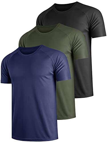 Teesmen T Shirt Herren Sport Männer Schultern Kurzarm Basic Atmungsaktive 3er Pack Rundhals Einfarbige Polyester Unifarben Gym Tennis Fitness Mesh Activewear (Multipack 3, 3XL)