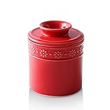 KOOV Ceramic Butter Crock, Butter Keeper for Counter, French Butter Dish Big Capacity (Red)