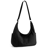 KALIDI Cord Tote Bag für Damen Große Kapazität Schultertasche mit Reißverschluss und Taschen Fächer Wasserdicht für College Schule Arbeit Reisen Einkaufen, Schwarz-L