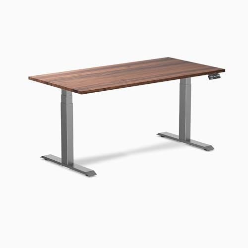 Image of Desky Dual Hardwood Sit Stand Desk - 60x30 Adjustable Standing Desk - Ergonomic Sit & Stand Up Desk - Electric Standing Desk - Adjustable Height Sit Stand Desk - Walnut Real Wood Desk