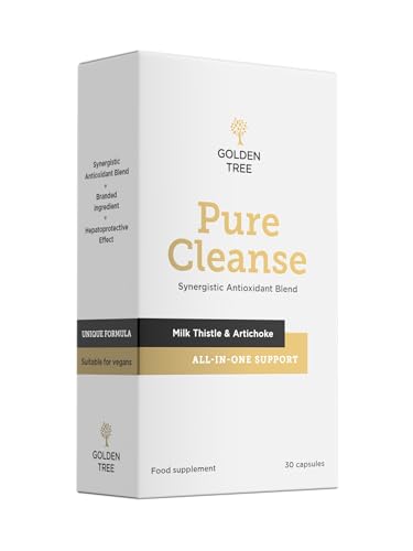Golden Tree Pure Cleanse - Suplemento herbal con cardo mariano, extracto de alcachofa y vitaminas C y B3 - 30 cápsulas para uso diario - Fabricado en la UE