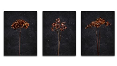 Shwing Moody Dark Floral Canvas Wall Art Set of 3 – Wrapped Canvas, Framed – 16