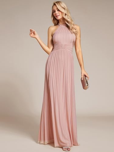Image of Ever-Pretty Women's Glitter Halter Sleeveless Formal Dresses Evening Gowns Pleated A-line Wedding Guest Dress 41961