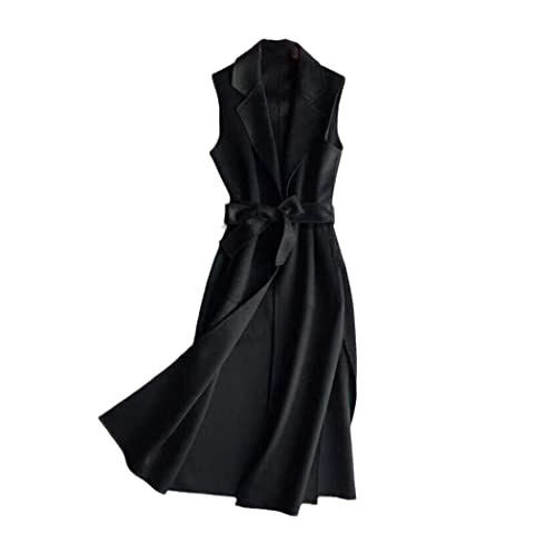 Abrigo de lana hecho a mano estilo chaleco largo negro premium de doble cara en talla S