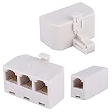 2+1Pack 2pcs Phone Jack Splitter RJ11 6P4C Male to Females and 1pc Phone Line Coupler for Landline and Fax -Beige (3 Way)