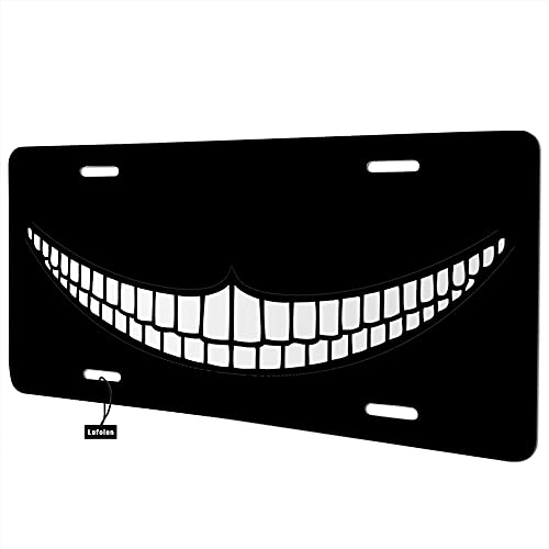 Lefolen Front License Plate Covers Black Cheshire Cat Grin,Evil Animal Pet Kitty Spooky Zombie Smile Face Auto Car Tag Vanity Plates Aluminum Novelty Metal Plate For Men Woman 6" X 12" #TOP2