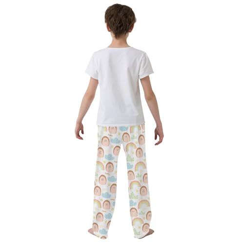 Lovely Hedgehog Rainbow Boys Long Pants Soft Trousers Elastic Waist Kids Lounge Bottoms with Pockets S-XL3