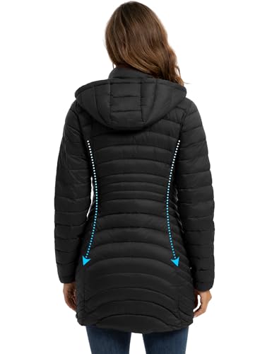 ROYAL MATRIX Packable Puffer Jacket for Women Hooded Lightweight Quilted Travel Long Puffer Coat with Pockets3