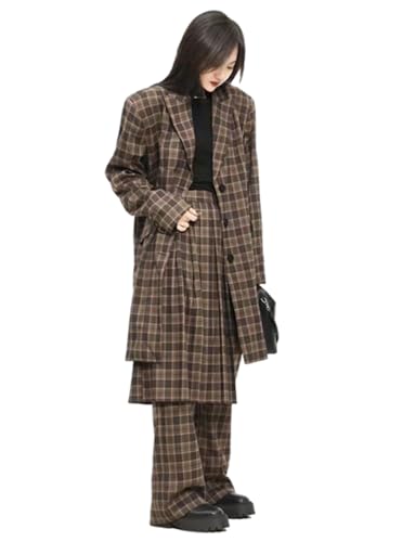 Women's Checked Single Breasted Button 2-Piece Suit Long Tuxedos Jacket Pants Prom Daily Leisure
