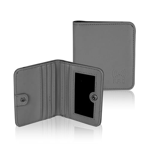 Image of Storite Women RFID Blocking Wallet - 8 Slot | PU Leather Card Holder | Slim Mini Purse with 6 Card Slots, ID Window, Cash Pocket | Button Closure | Compact & Lightweight (Grey - 10.4 x 9 x 2 cm)