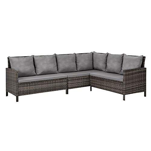 SVITA Madison Poly Rattan Ecksofa Rattan-Lounge Esstisch Gartenmöbel-Set Sofa Garnitur Couch-Eck (Dining Set, Braun) – Bild 5