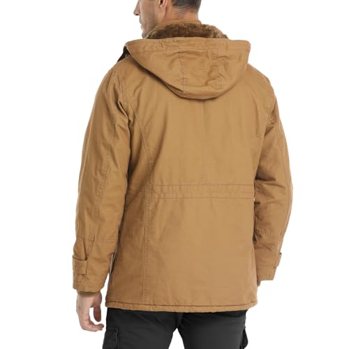 Image of CHEXPEL Men's Thick Winter Jackets with Hood Fleece Lining Cotton Military Jackets Work Coats with Cargo Pockets Outwear