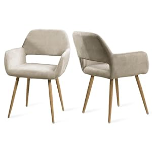 MEUBLE COSY Juego de 2 Sillas de Comedor Escandinavo Sillón Tapizado en Tela con Reposabrazos Patas Metálicas para Cocina Salón