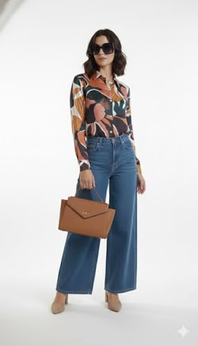 Image of Amazon Brand - INKAST Women Abstract Floral Printed Spread Collar Long Sleeves Casual Cami Shirt